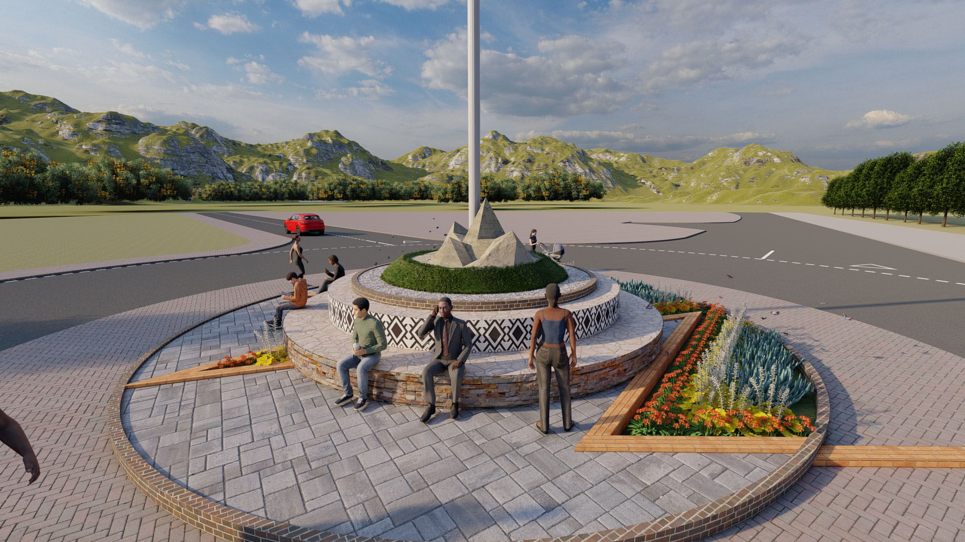 Mountainous valley people seating